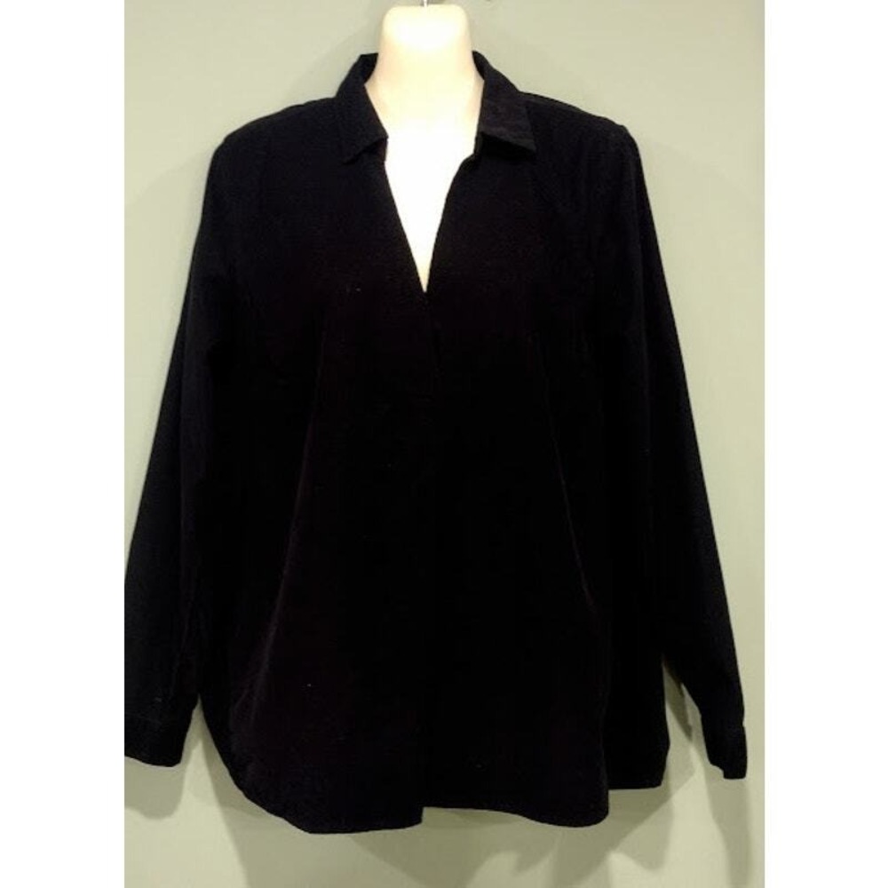 J Jill Long Sleeve Pullover Corduroy Flared Shirt with Front Pleat, Black, Sz S - Picture 1 of 8
